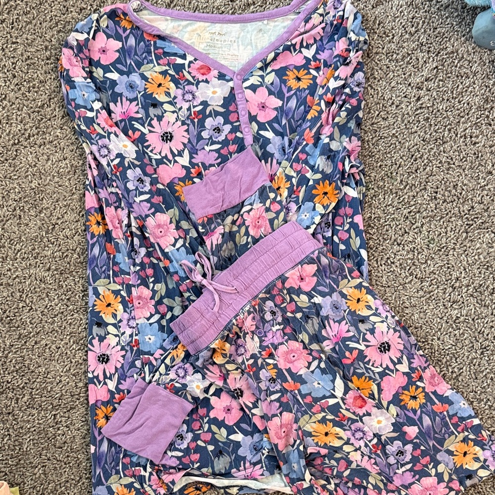 Little Sleepies Floral Pajamas- Purple and Blue NWOT